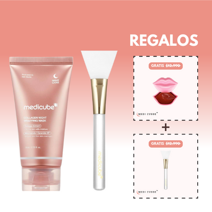 Colageno de Noche + Dos Regalos, Brocha Ajustable y Serum de labios